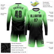 Custom Pea Green Black Sublimation Long Sleeve Fade Fashion Soccer Uniform Jersey
