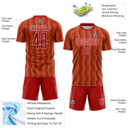Custom Red Old Gold-White Geometric Shape Sublimation Soccer Uniform Jersey
