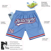 Custom Light Blue White Royal-Red Authentic Throwback Basketball Shorts
