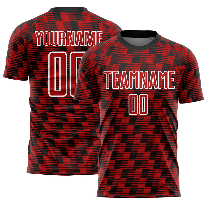 Custom Black Red-White Line Sublimation Soccer Uniform Jersey
