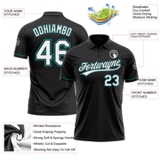 Custom Black White-Teal Performance Vapor Golf Polo Shirt