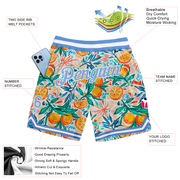 Custom White Light Blue-White 3D Pattern Design Oranges Authentic Basketball Shorts