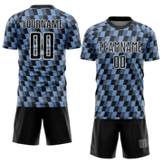 Custom Black Light Blue-White Line Sublimation Soccer Uniform Jersey