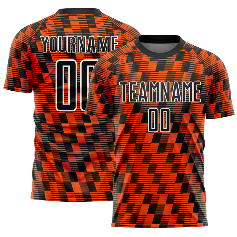 Custom Black Orange-White Line Sublimation Soccer Uniform Jersey