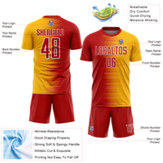 Custom Red Gold-White Gradient Line Sublimation Soccer Uniform Jersey