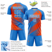 Custom Powder Blue Orange-White Line Sublimation Soccer Uniform Jersey