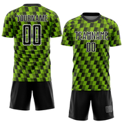 Custom Black Neon Green-White Line Sublimation Soccer Uniform Jersey