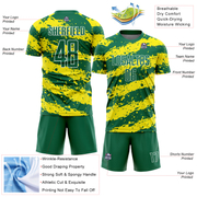 Custom Kelly Green Light Yellow-White Splash Sublimation Soccer Uniform Jersey