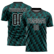 Custom Black Teal-White Line Sublimation Soccer Uniform Jersey