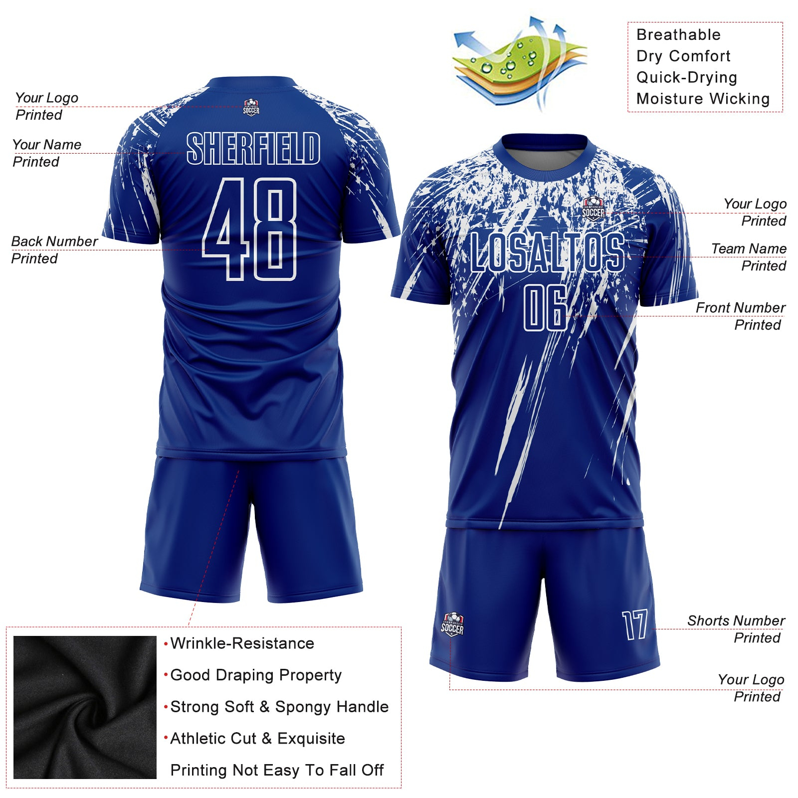 Custom Royal White Sublimation Soccer Uniform Jersey