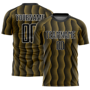 Custom Black Old Gold-White Geometric Shape Sublimation Soccer Uniform Jersey