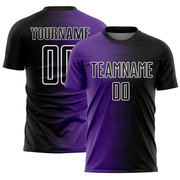 Custom Black Purple-White Gradient Line Sublimation Soccer Uniform Jersey