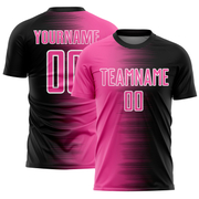 Custom Black Pink-White Gradient Line Sublimation Soccer Uniform Jersey