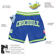 Custom Blue White-Neon Green Authentic Throwback Basketball Shorts