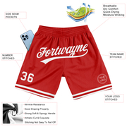 Custom Red White Authentic Throwback Basketball Shorts