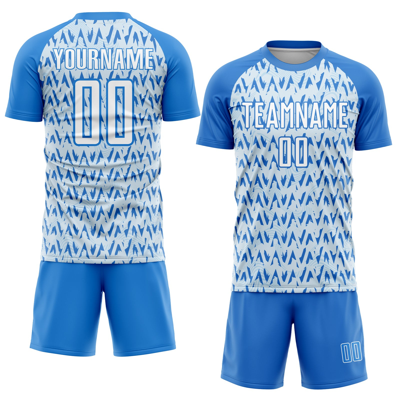Custom Powder Blue White-Silver Abstract Geometric Pattern Sublimation Soccer Uniform Jersey