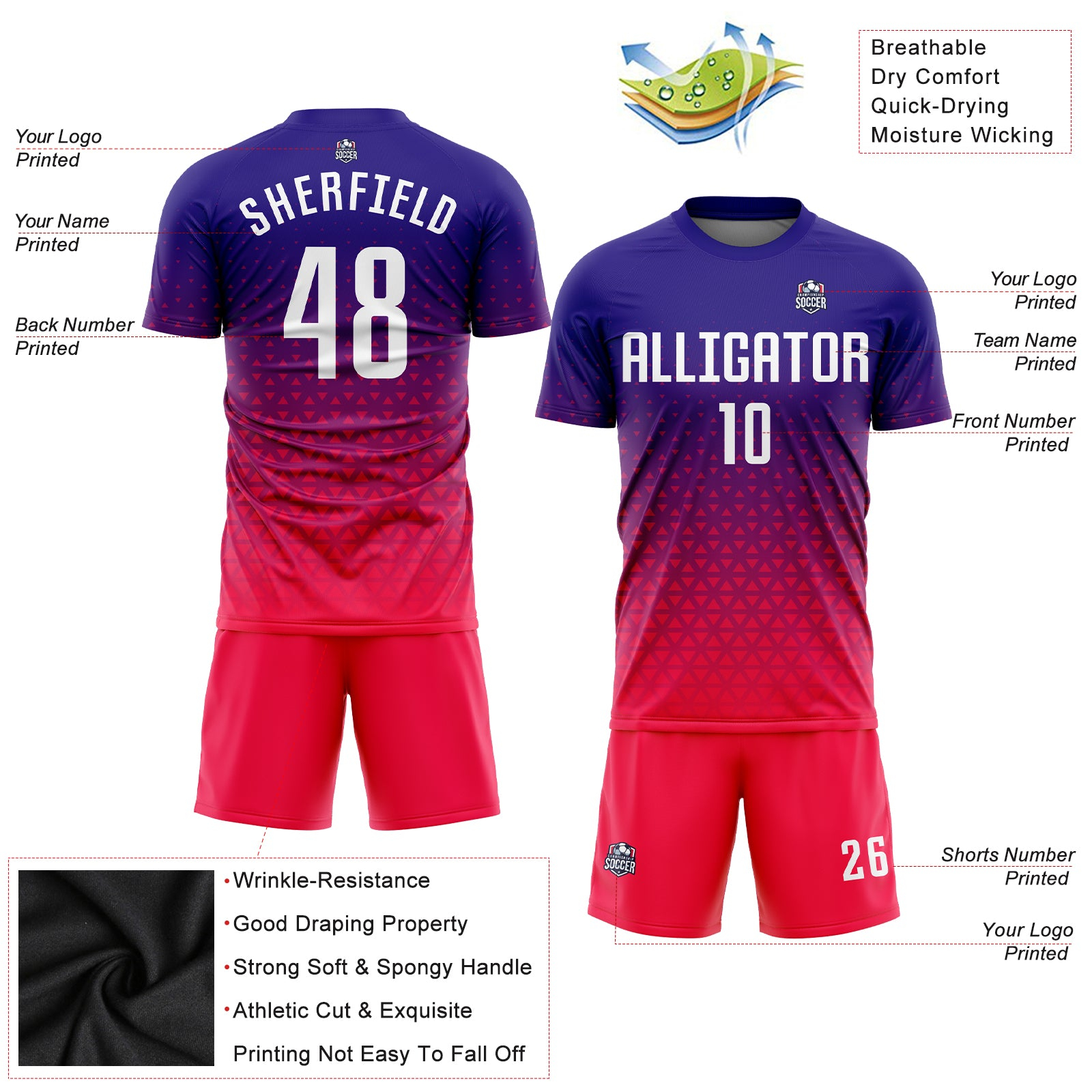 Custom Purple White-Hot Pink Sublimation Soccer Uniform Jersey