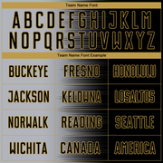 Custom Black Gray-Old Gold Gradient Line Sublimation Soccer Uniform Jersey