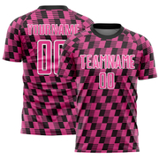 Custom Black Pink-White Line Sublimation Soccer Uniform Jersey