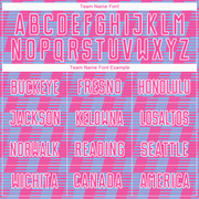 Custom Pink Light Blue-White Line Sublimation Soccer Uniform Jersey