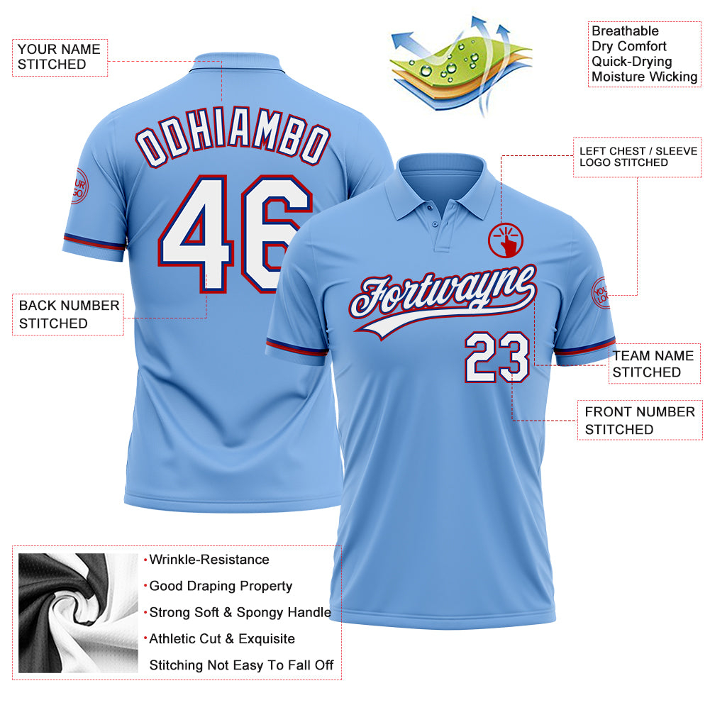 Custom Light Blue White Royal-Red Performance Vapor Golf Polo Shirt