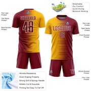 Custom Crimson Gold-White Gradient Line Sublimation Soccer Uniform Jersey
