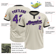 Custom Cream Black Pinstripe Purple Two-Button Unisex Softball Jersey