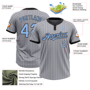 Custom Gray Black Pinstripe Light Blue Two-Button Unisex Softball Jersey