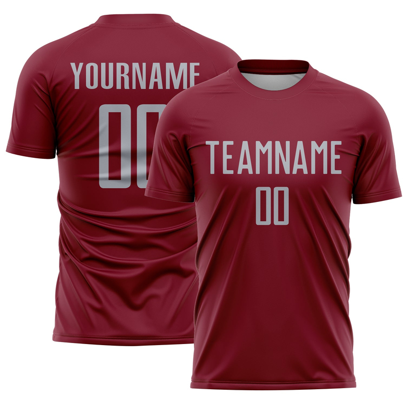 Custom Crimson Gray Sublimation Soccer Uniform Jersey