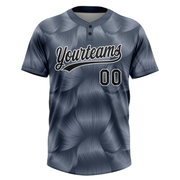 Custom Steel Gray Black-White 3D Pattern Two-Button Unisex Softball Jersey