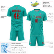 Custom Aqua Red Sublimation Soccer Uniform Jersey