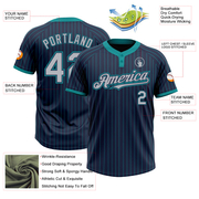 Custom Navy Teal Pinstripe Gray Two-Button Unisex Softball Jersey