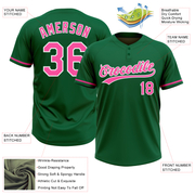 Custom Kelly Green Pink-White Two-Button Unisex Softball Jersey