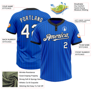 Custom Thunder Blue Black Pinstripe White Two-Button Unisex Softball Jersey