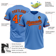 Custom Powder Blue Orange-Black Two-Button Unisex Softball Jersey
