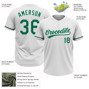 Custom White Kelly Green Two-Button Unisex Softball Jersey