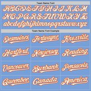 Custom Light Blue Orange Pinstripe White Two-Button Unisex Softball Jersey