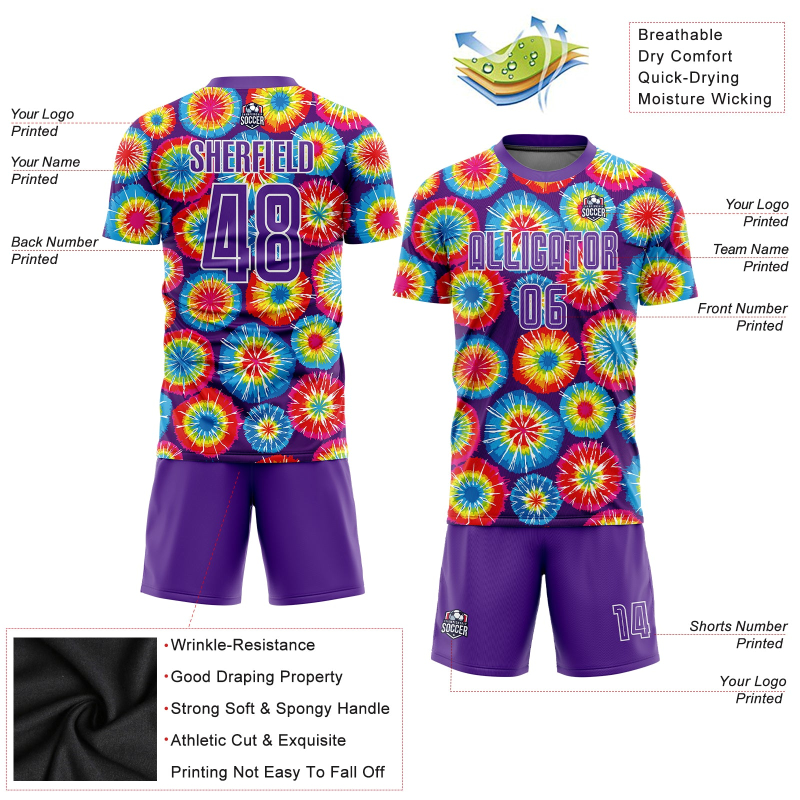 Custom Tie Dye Purple-White Sublimation Soccer Uniform Jersey