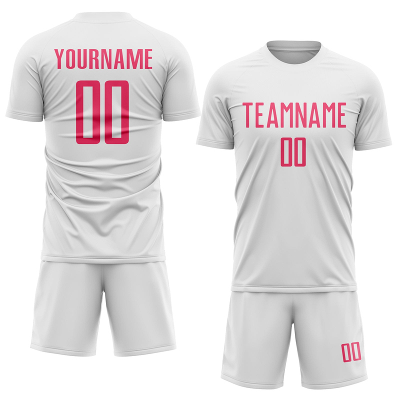Custom White Neon Pink Sublimation Soccer Uniform Jersey