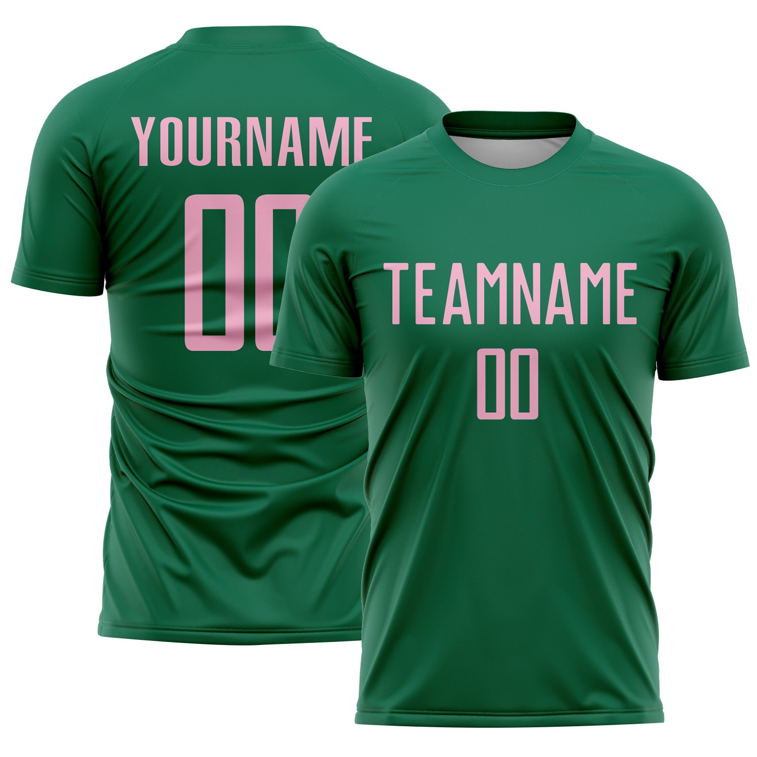 Custom Kelly Green Light Pink Sublimation Soccer Uniform Jersey