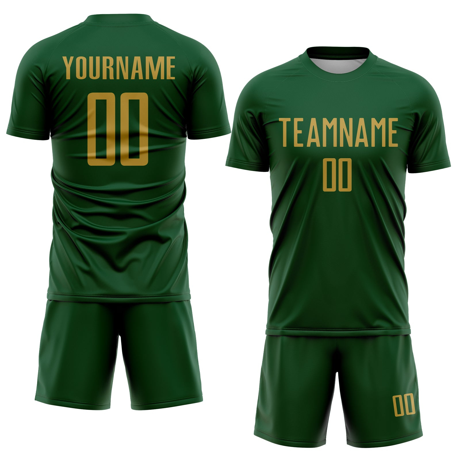 Custom Green Old Gold Sublimation Soccer Uniform Jersey