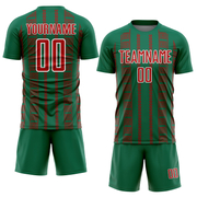 Custom Kelly Green Red-White Geometric Shape Sublimation Soccer Uniform Jersey