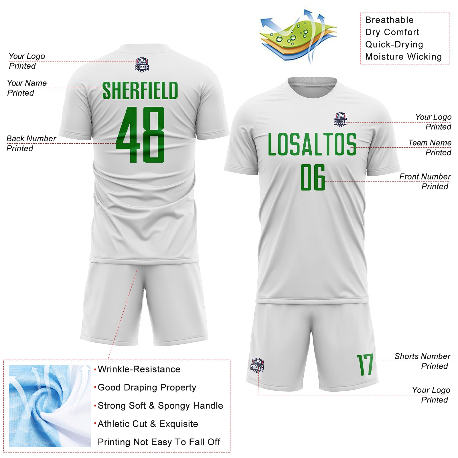 Custom White Grass Green Sublimation Soccer Uniform Jersey