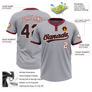 Custom Gray Black Crimson-Cream Two-Button Unisex Softball Jersey