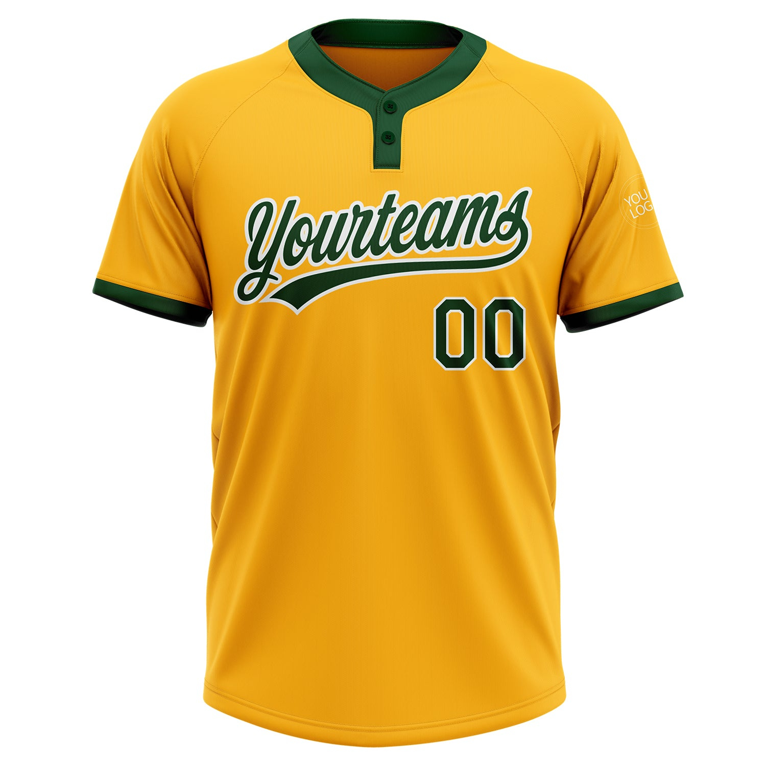 Custom Gold Green-White Two-Button Unisex Softball Jersey
