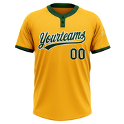 Custom Gold Green-White Two-Button Unisex Softball Jersey
