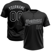 Custom Black Black-Gray Two-Button Unisex Softball Jersey