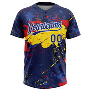 Custom Figure Royal Gold-Red 3D Pattern Two-Button Unisex Softball Jersey