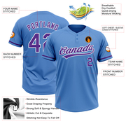 Custom Powder Blue Purple-White Two-Button Unisex Softball Jersey