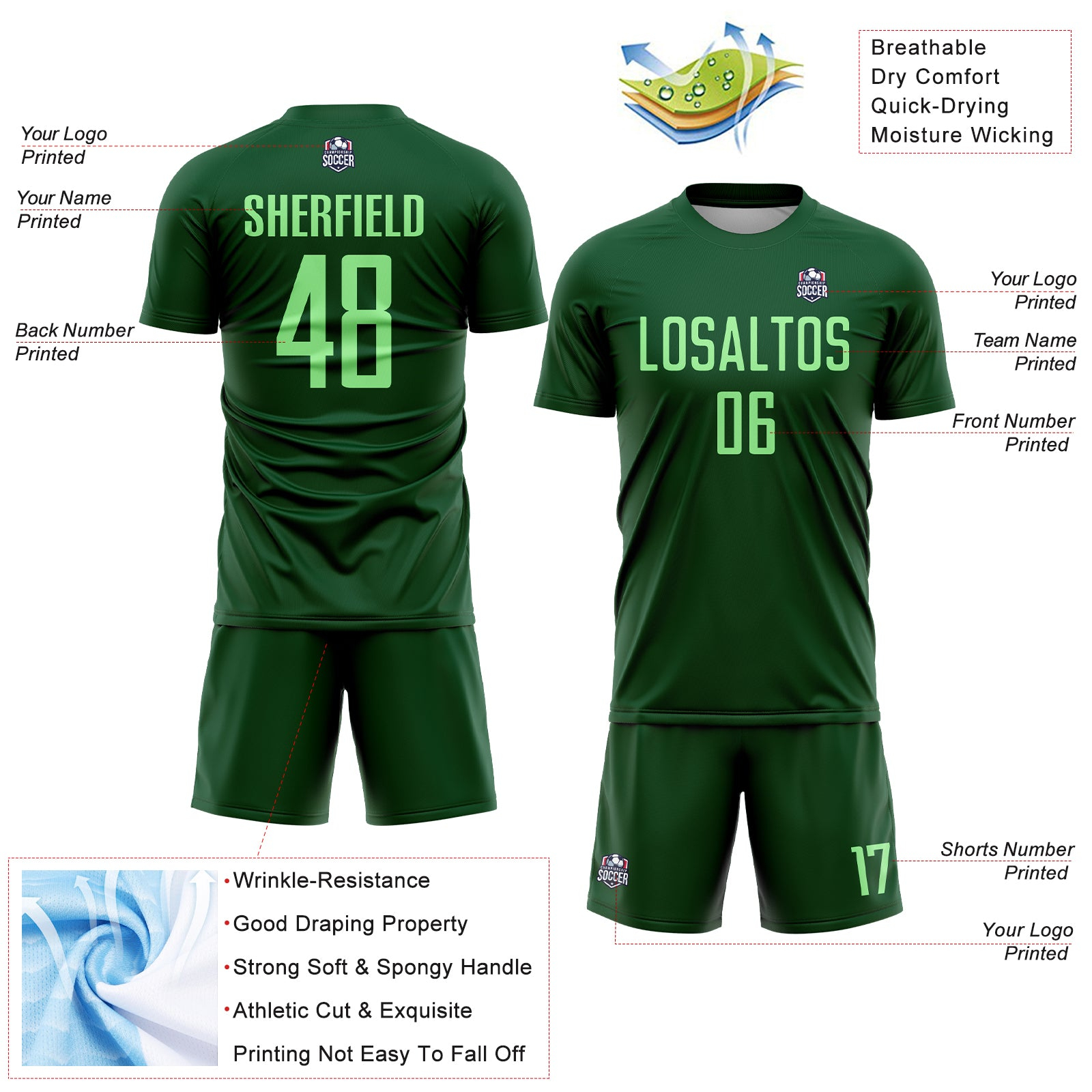 Custom Green Pea Green Sublimation Soccer Uniform Jersey
